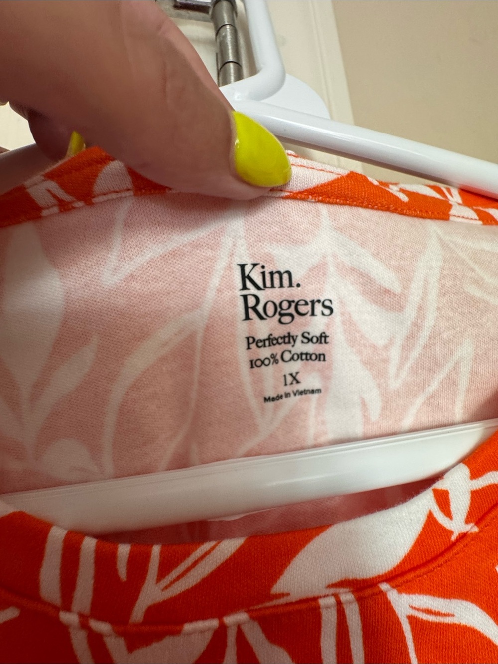 Kim Rogers Plus Size 3/4 Sleeve Printed Shirt Tunic Orange & White 1X - Picture 6 of 6